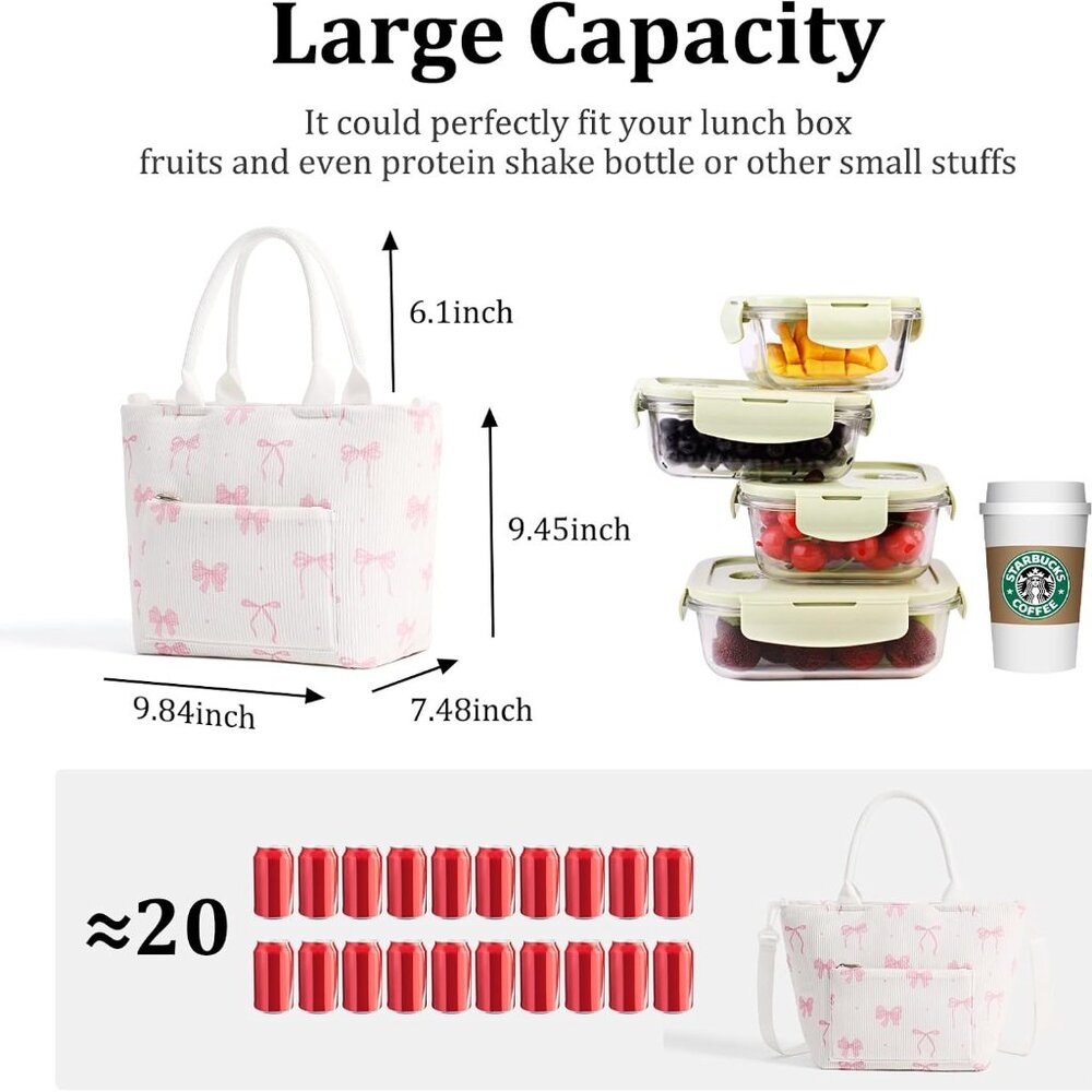 Lunch Bag For Women Adult Large Insulated Lunch Box Girl Cute Corduroy Lunch Tot View 2